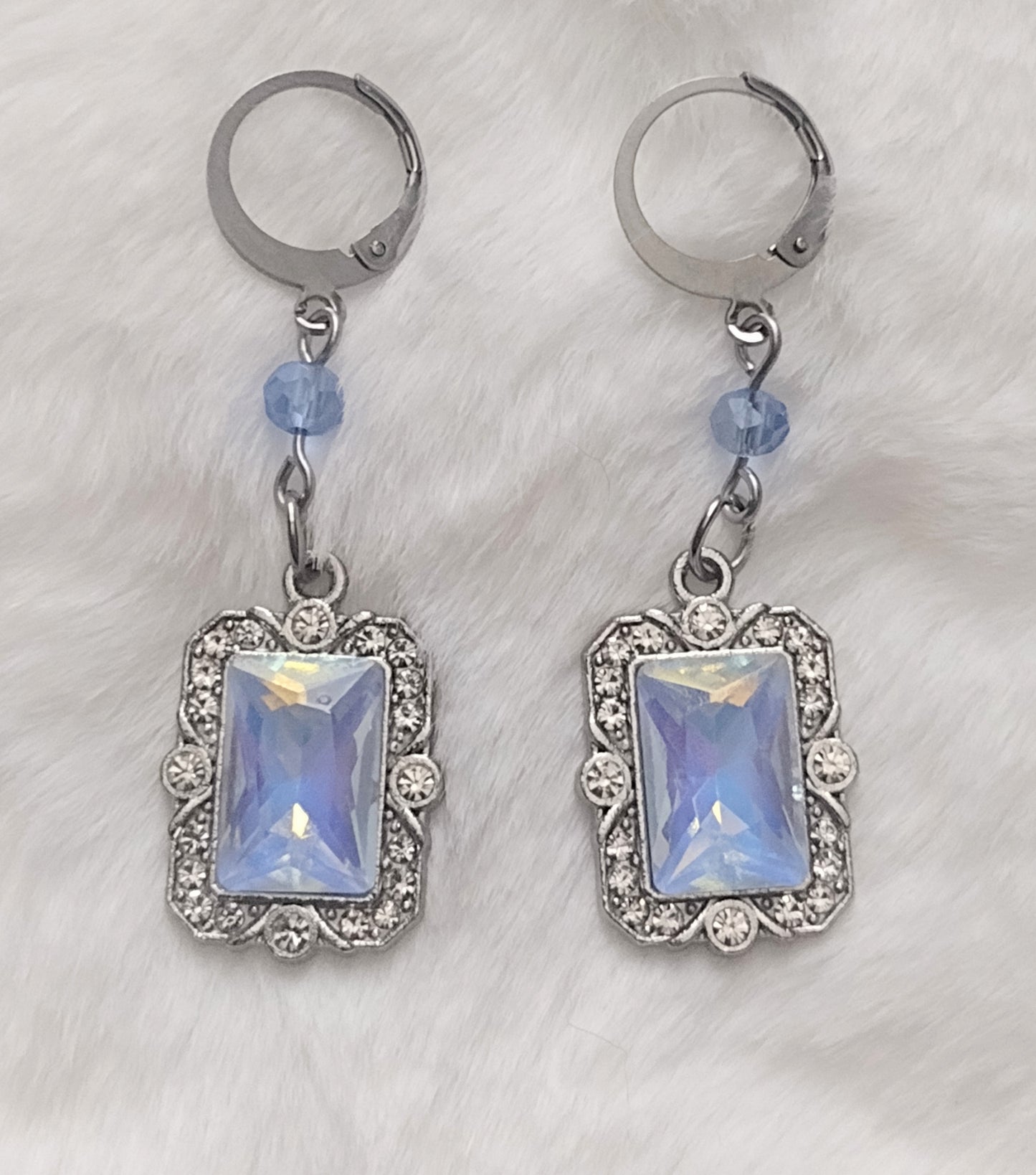 “Arctic Glamour” Glass Bead Earrings, Huggie Backs, Silver Stainless Steel, 2 Colors
