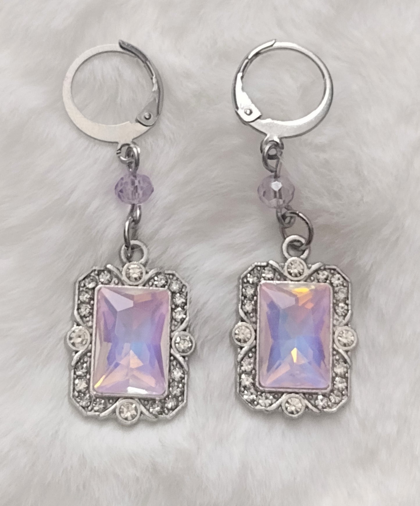 “Arctic Glamour” Glass Bead Earrings, Huggie Backs, Silver Stainless Steel, 2 Colors