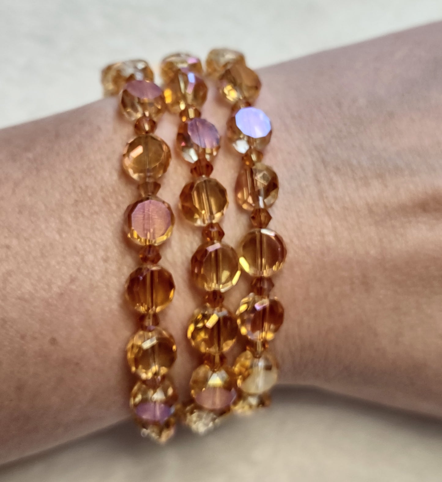 "Aurora" Glass Bead 3 Strand Bracelet, Stainless Steel, Magnetic Clasp