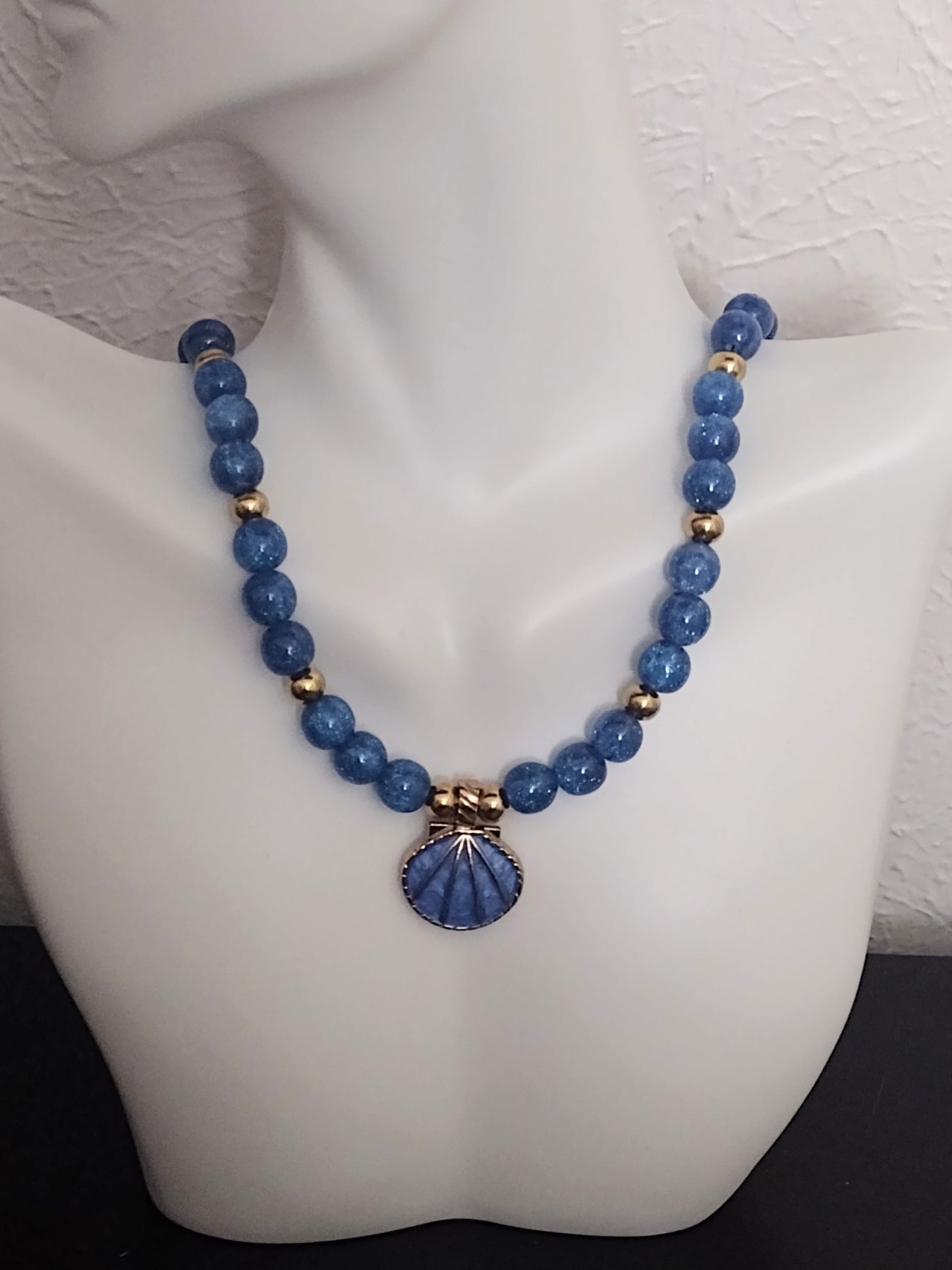 “Ocean Sparkles” Seashell Glitter Bead Necklace , Stainless Steel, 3 Colors