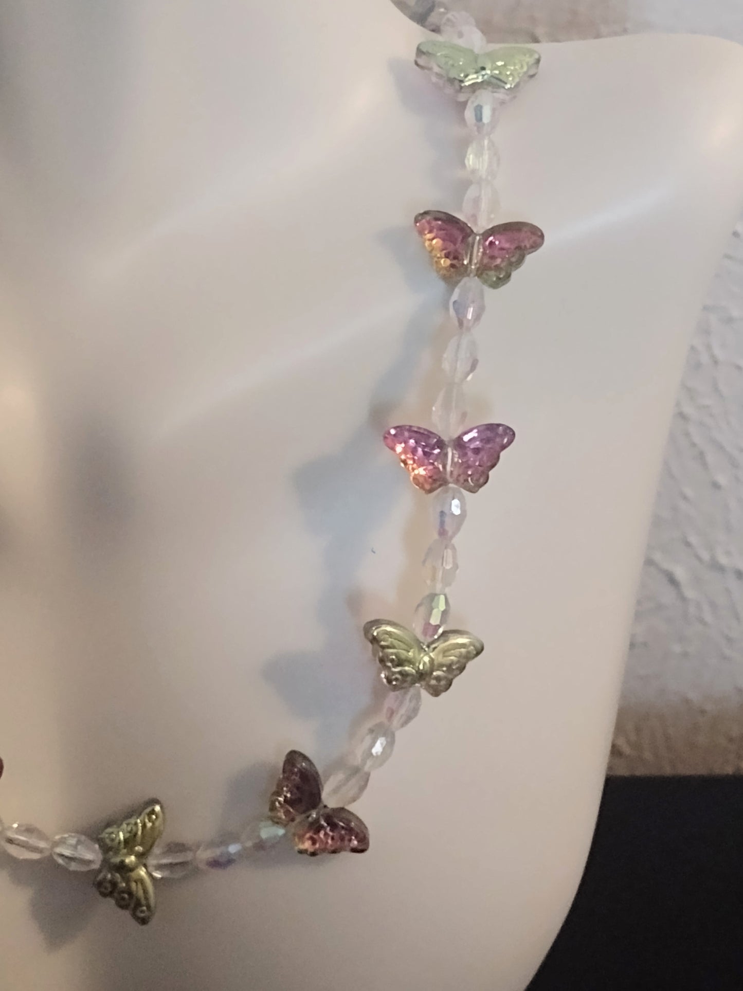"Butterfly Garden" Glass Beaded Necklace, Magnetic Clasp, Stainless Steel
