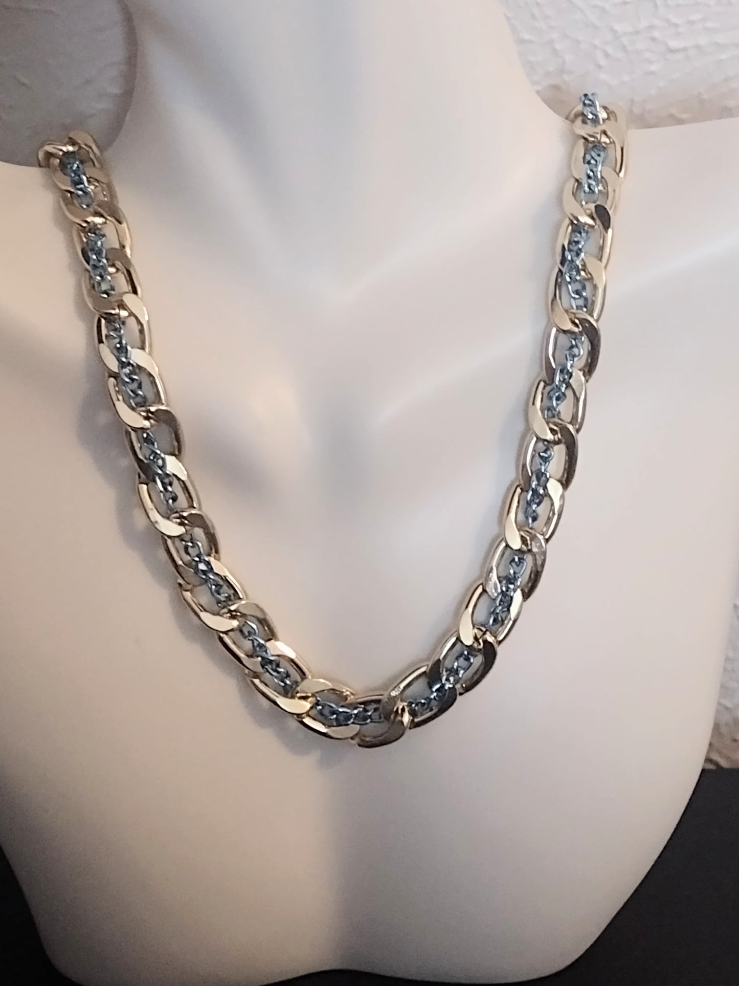 "Gold Two Toned" Gold Stainless Steel Chunky Chain Necklace, Magnetic Clasp