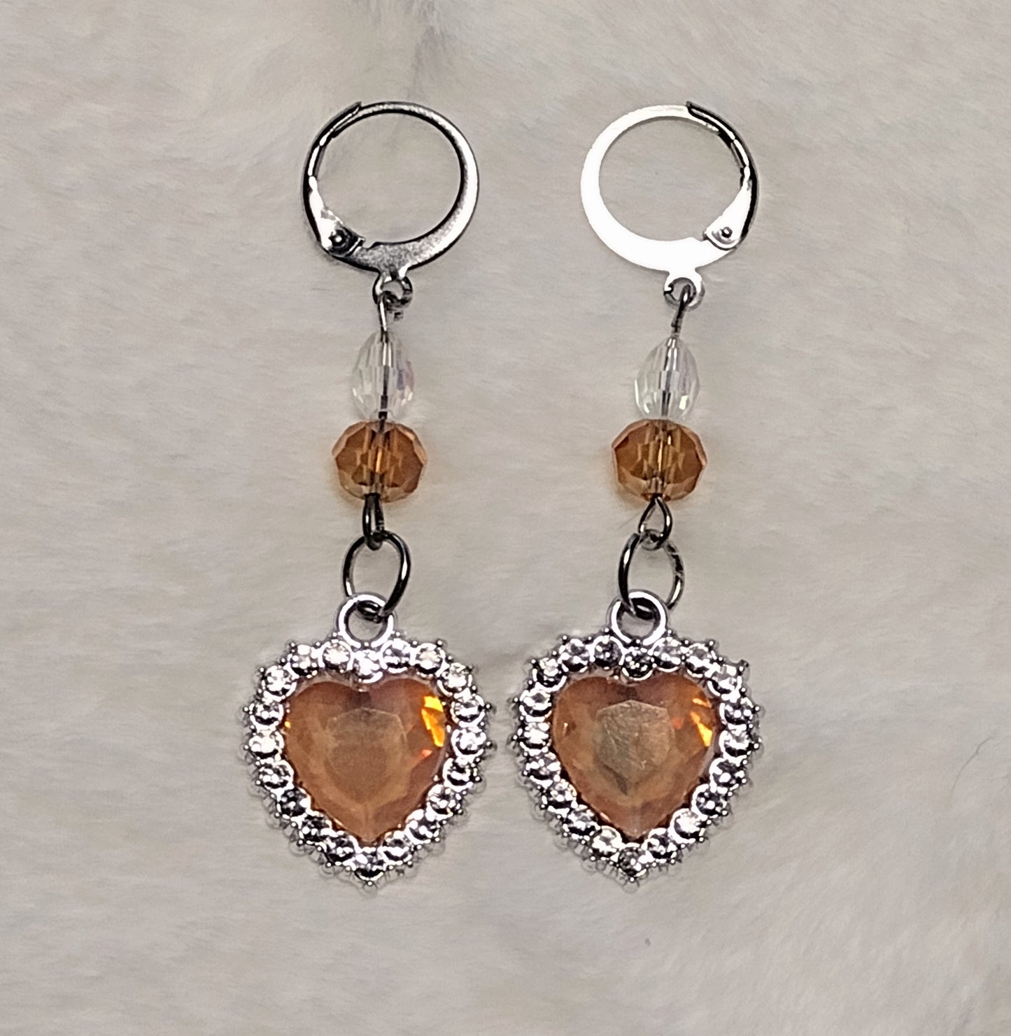 "Sunset Crush" Glass Beaded Heart Earrings, Silver Stainless Steel Huggie Back Earrings