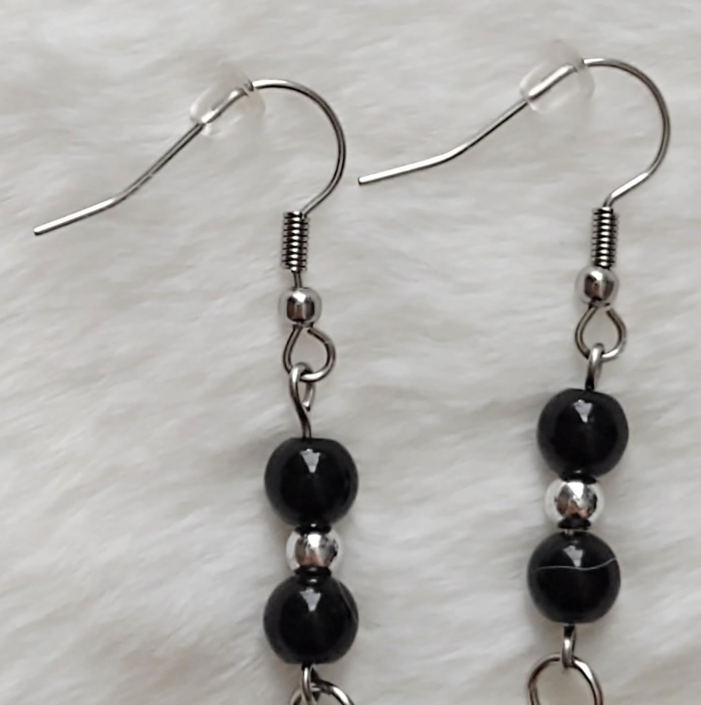 "Rhinestone Shells" Dangle Beaded Seashell Earrings, Stainless Steel Ear Wires