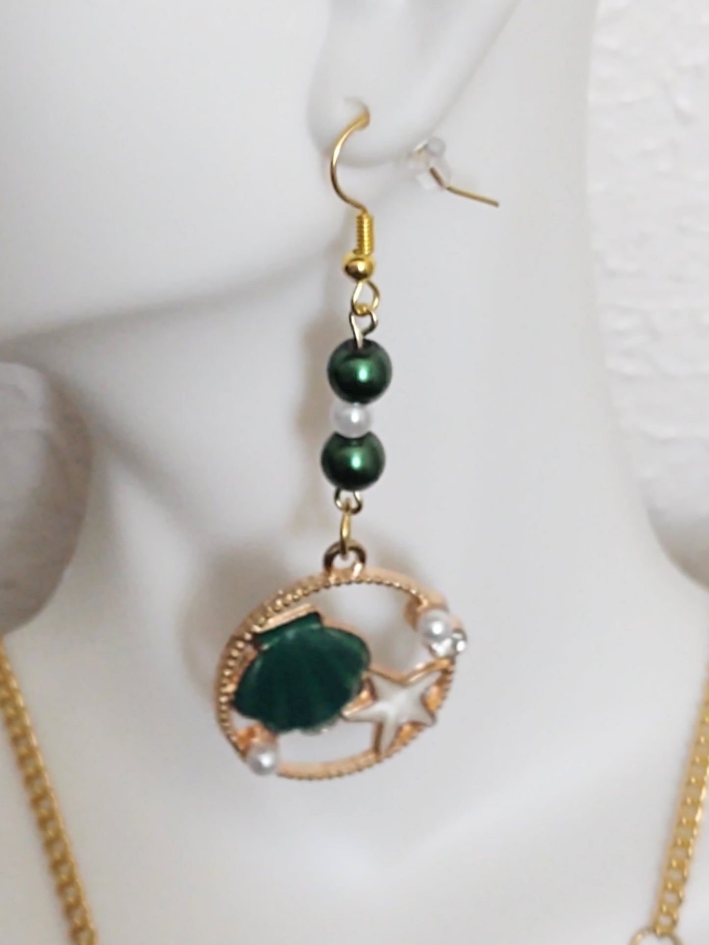 "Shells and Pearls" Glass Pearl Beaded Earrings, Gold Stainless Steel Ear Wires