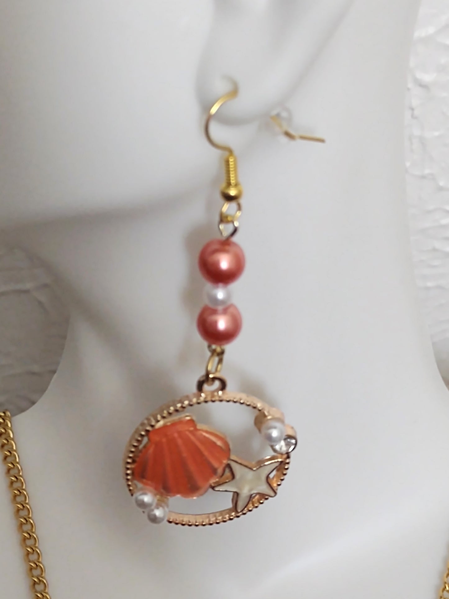 "Shells and Pearls" Glass Pearl Beaded Earrings, Gold Stainless Steel Ear Wires