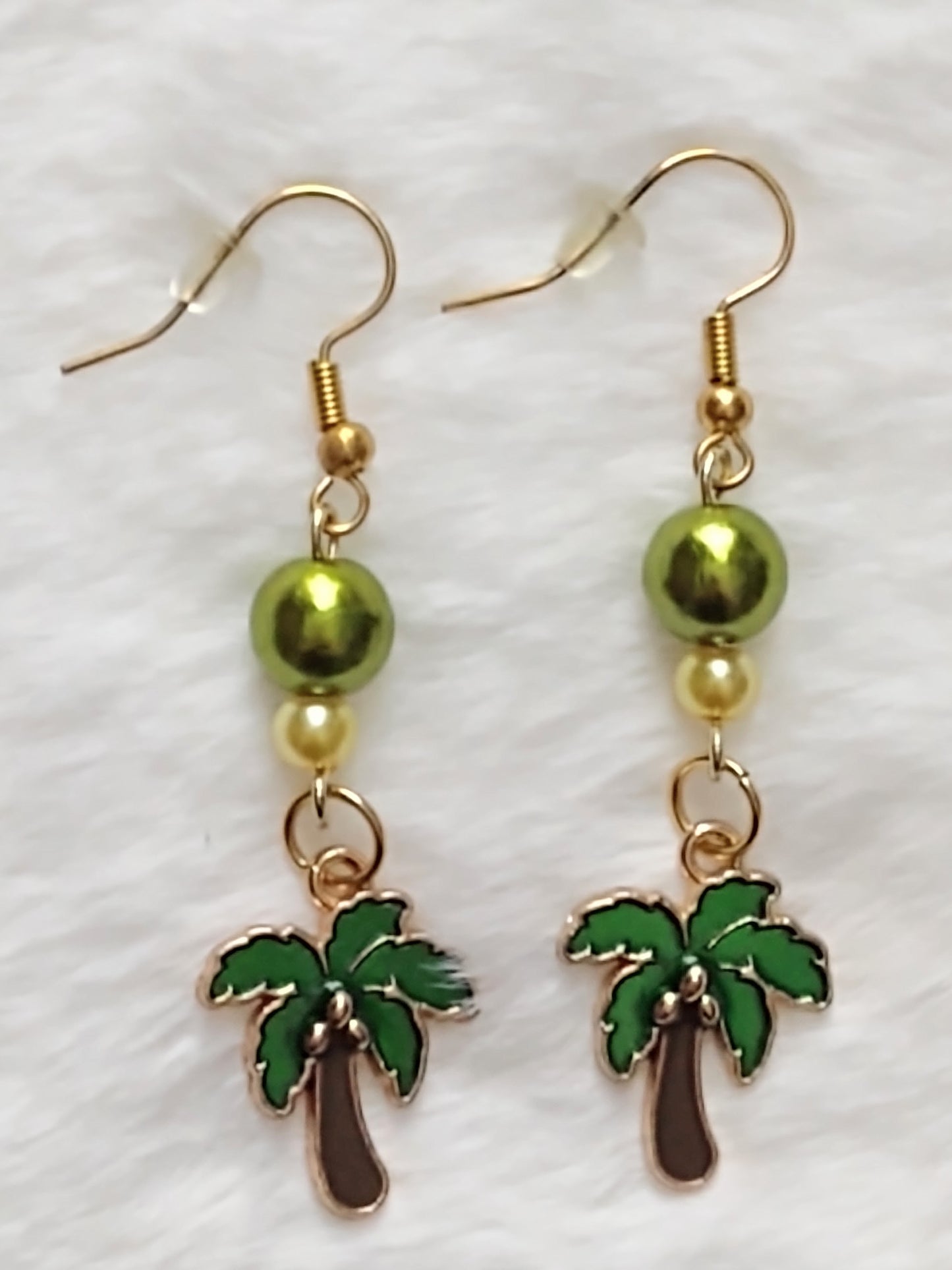 "Palm Beach" Green Pearl Bead Dangle Earrings, Stainless Steel Ear Wires