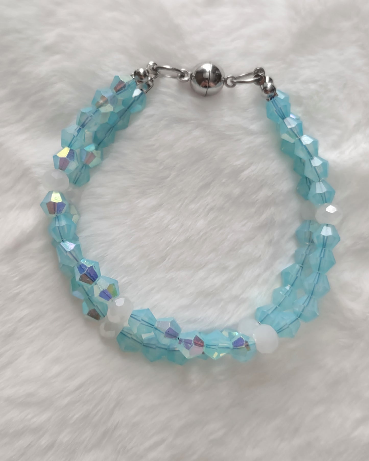 "Pastel Spring" Glass Bead 2 Strand Bracelet, Stainless Steel, Magnetic Clasp