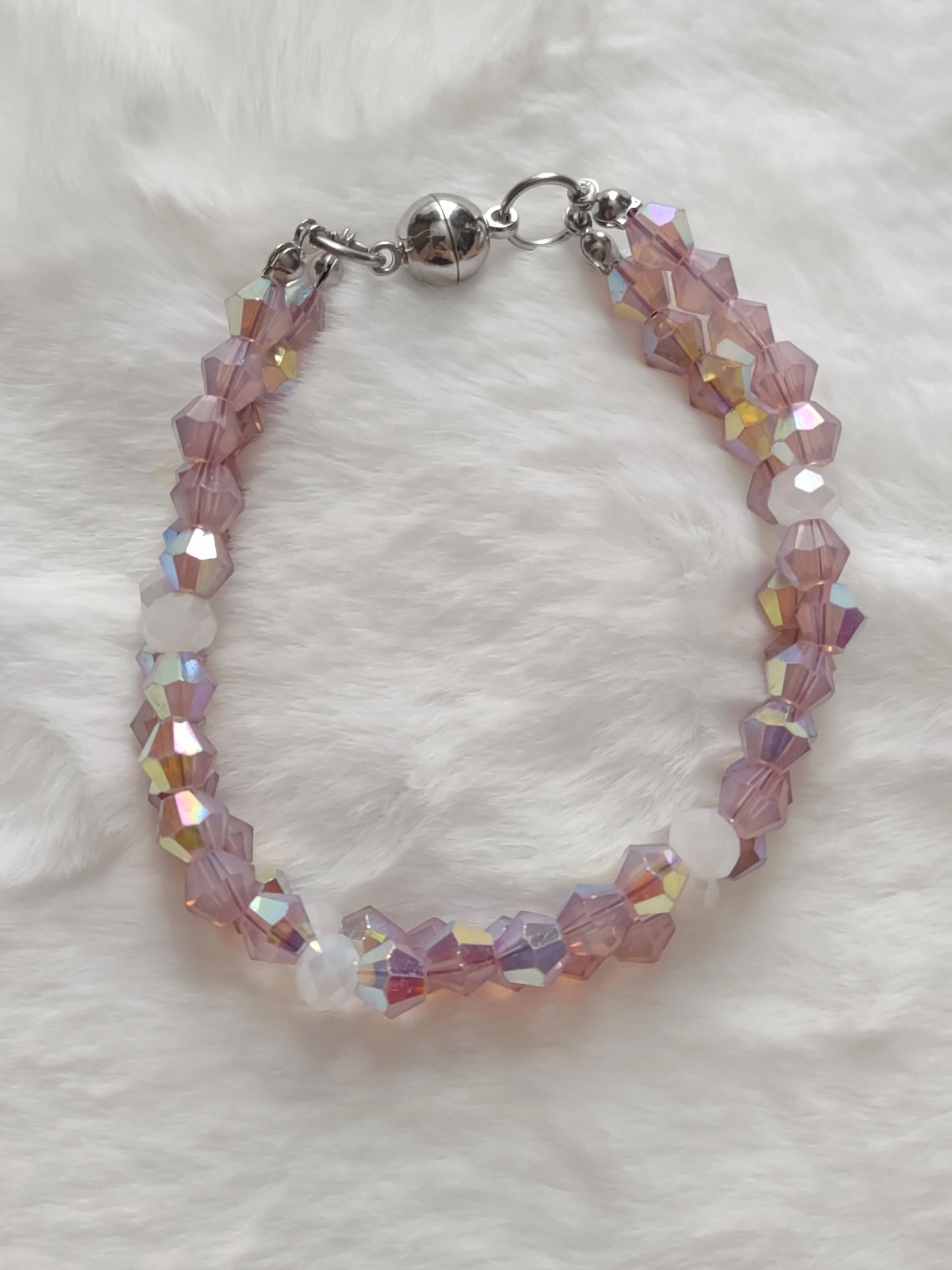 "Pastel Spring" Glass Bead 2 Strand Bracelet, Stainless Steel, Magnetic Clasp