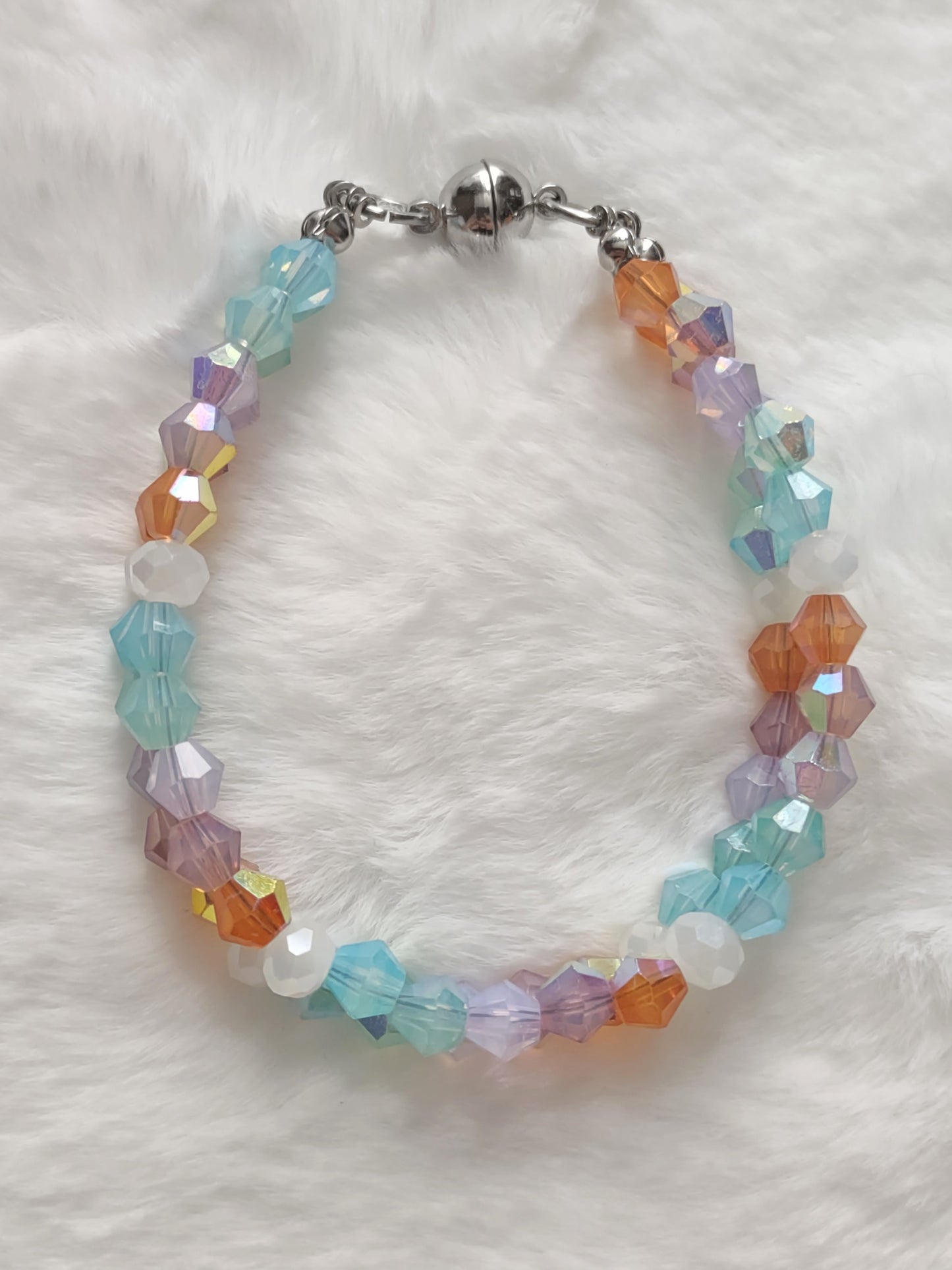 "Pastel Spring" Glass Bead 2 Strand Bracelet, Stainless Steel, Magnetic Clasp