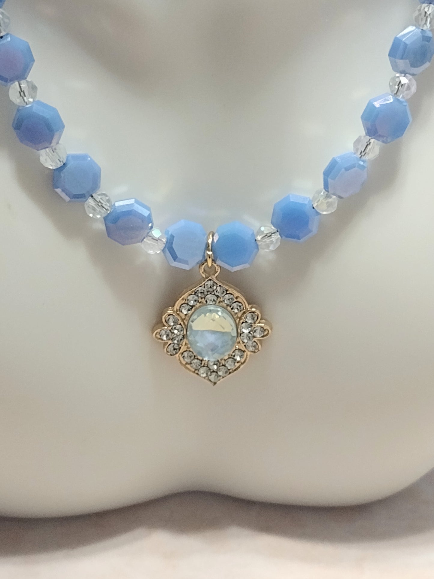 "Lagoon Blue" Beaded Pendant Necklace, Stainless Steel, Magnetic Clasp