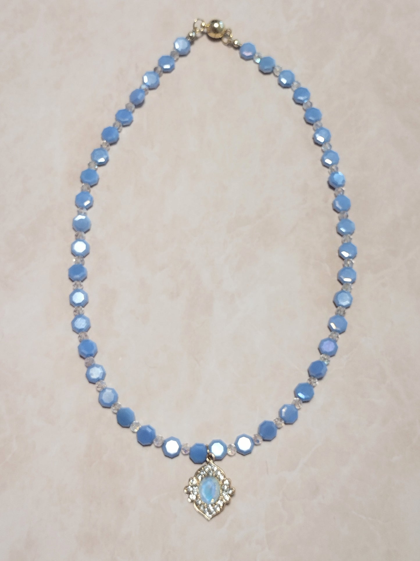 "Lagoon Blue" Beaded Pendant Necklace, Stainless Steel, Magnetic Clasp