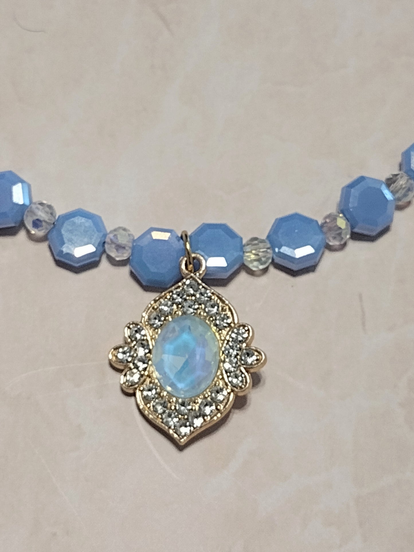"Lagoon Blue" Beaded Pendant Necklace, Stainless Steel, Magnetic Clasp