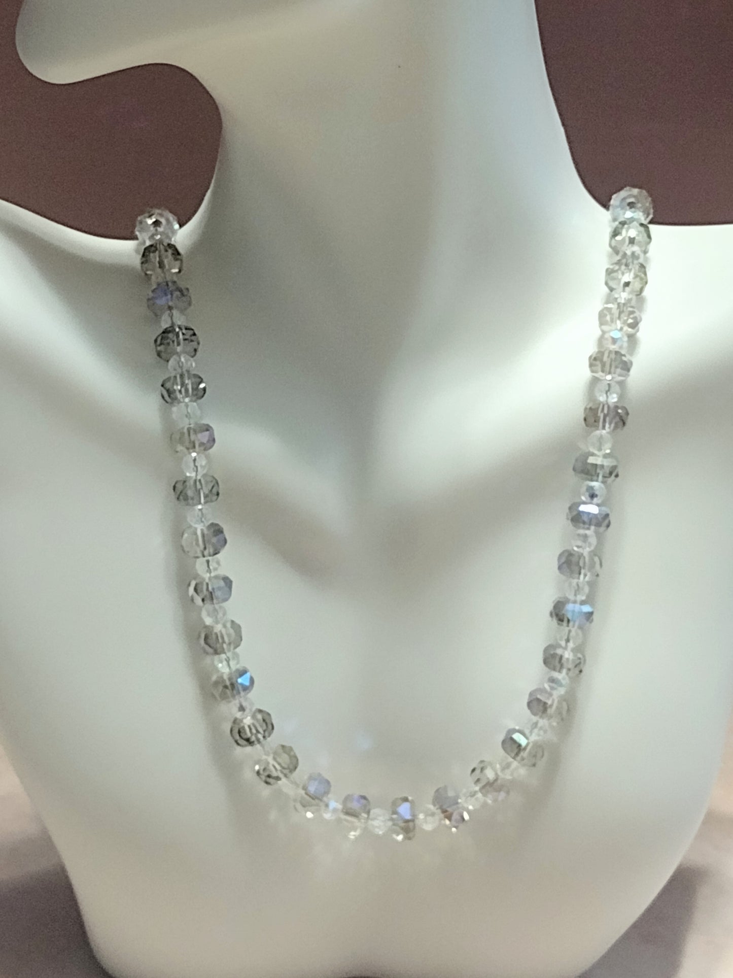 "Shimmer Faceted" Glass Bead Necklace, Stainless Steel. Magnetic Clasp
