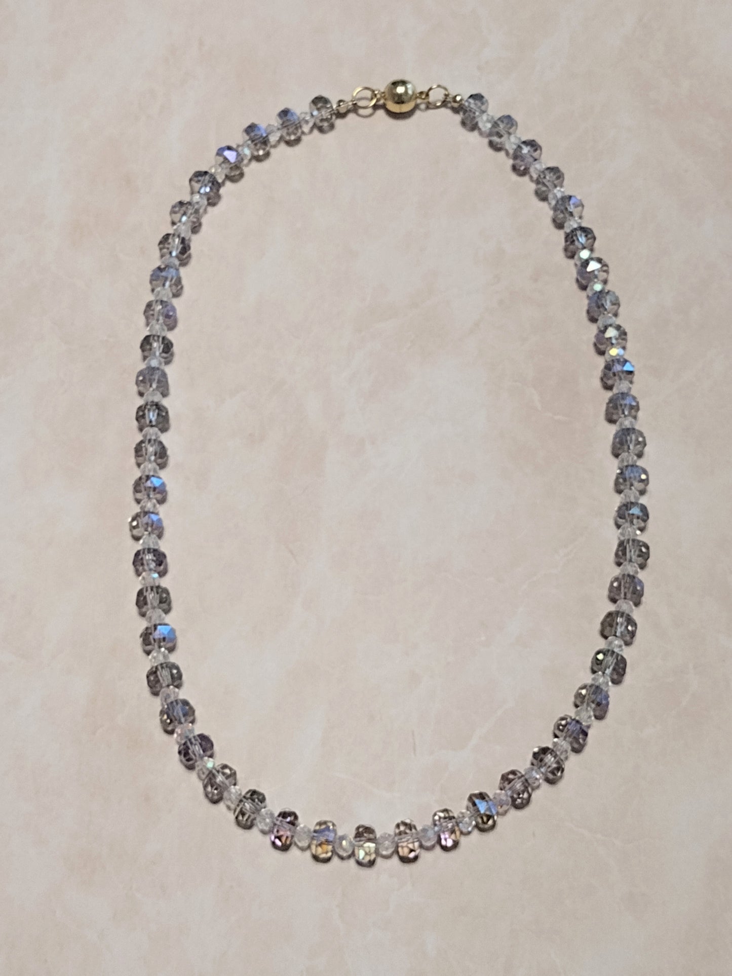 "Shimmer Faceted" Glass Bead Necklace, Stainless Steel. Magnetic Clasp