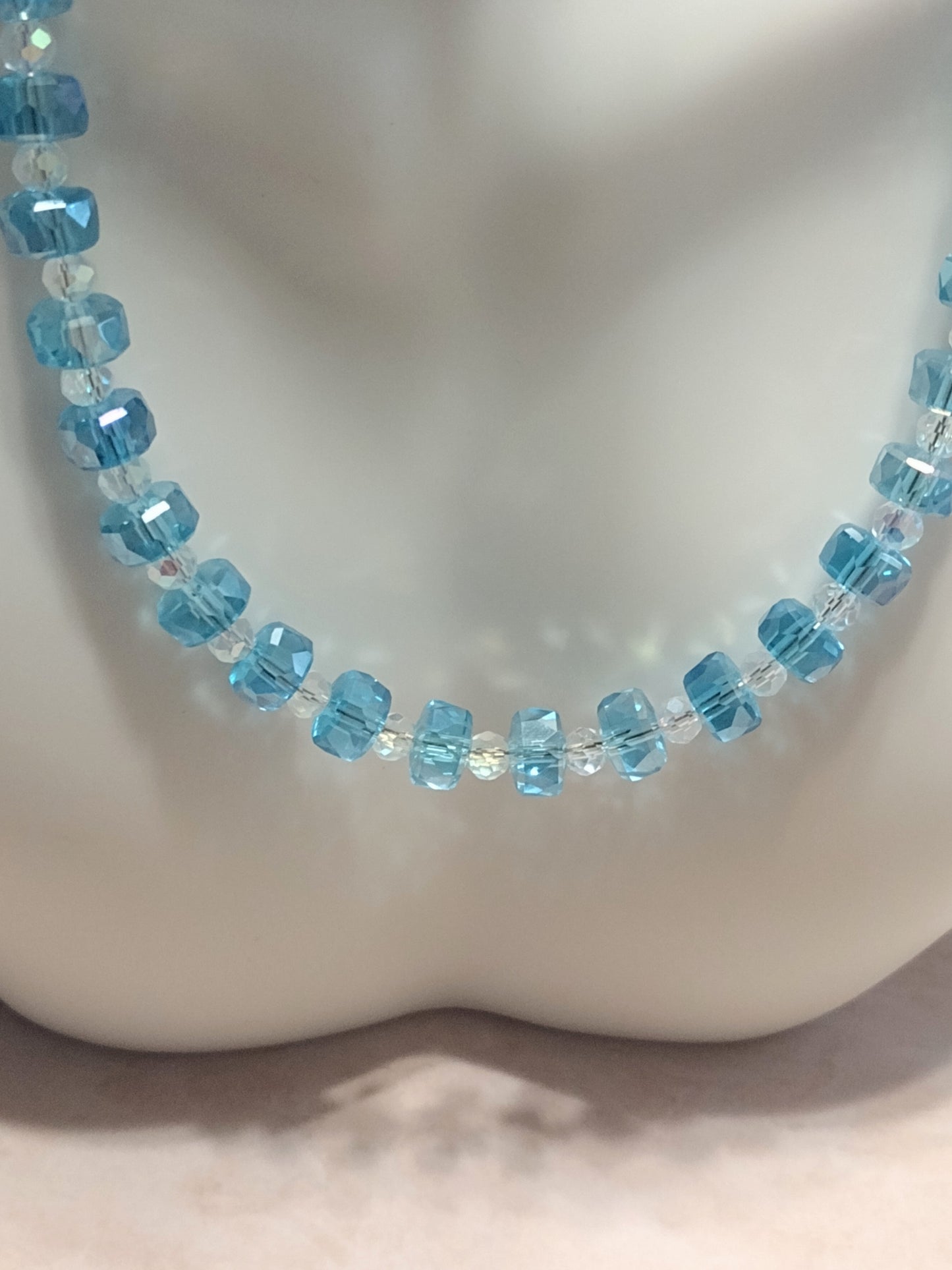 "Shimmer Faceted" Glass Bead Necklace, Stainless Steel. Magnetic Clasp