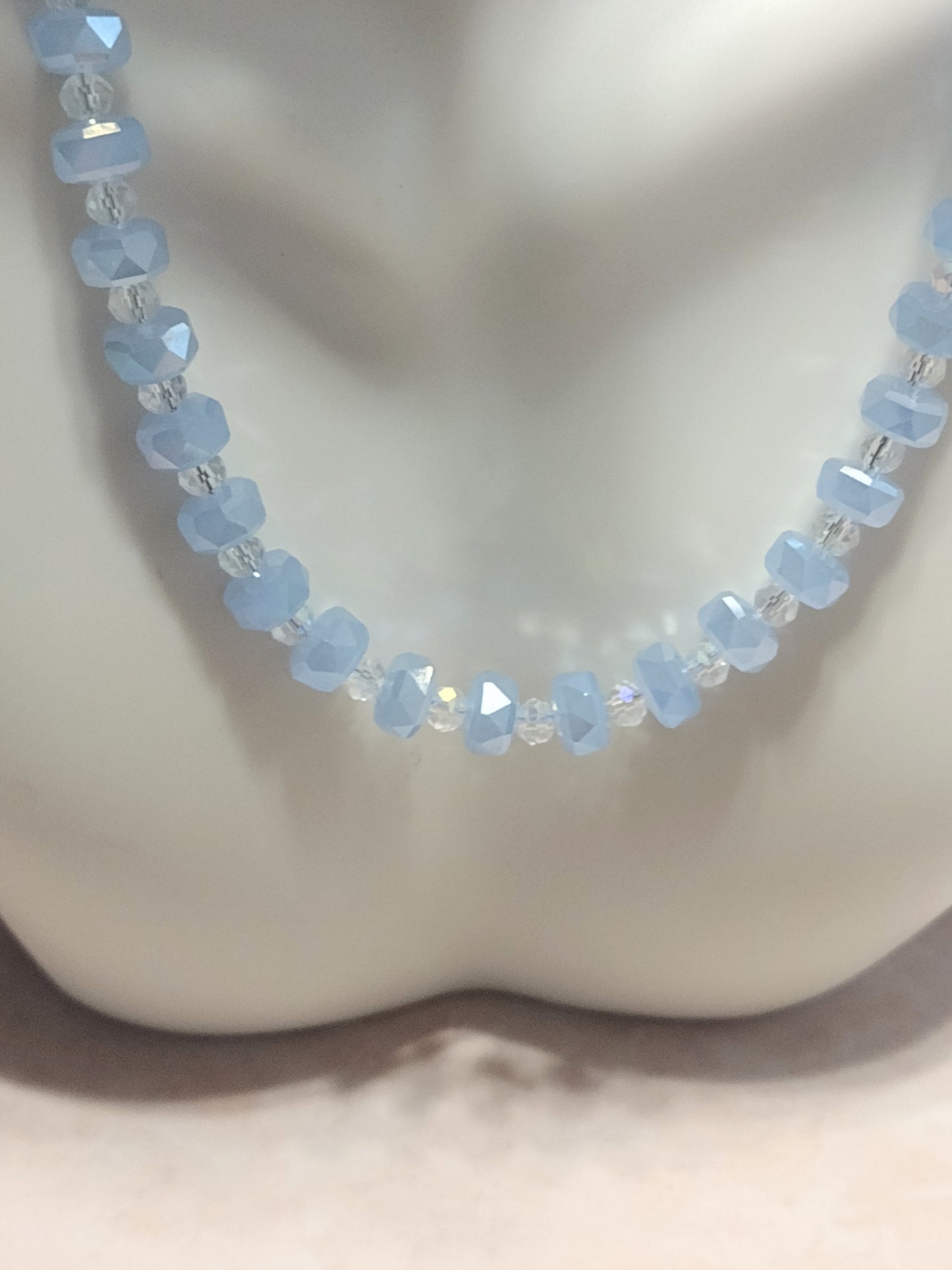 "Opaque Faceted" Glass Bead Necklace, Stainless Steel, Magnetic Clasp
