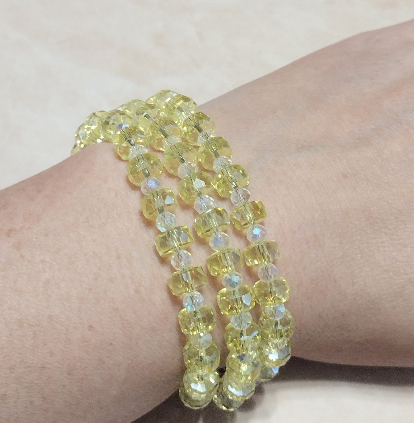 "Shimmer Faceted" Glass Bead 3 Strand Bracelet, Stainless Steel, Magnetic Clasp, 2 Sizes