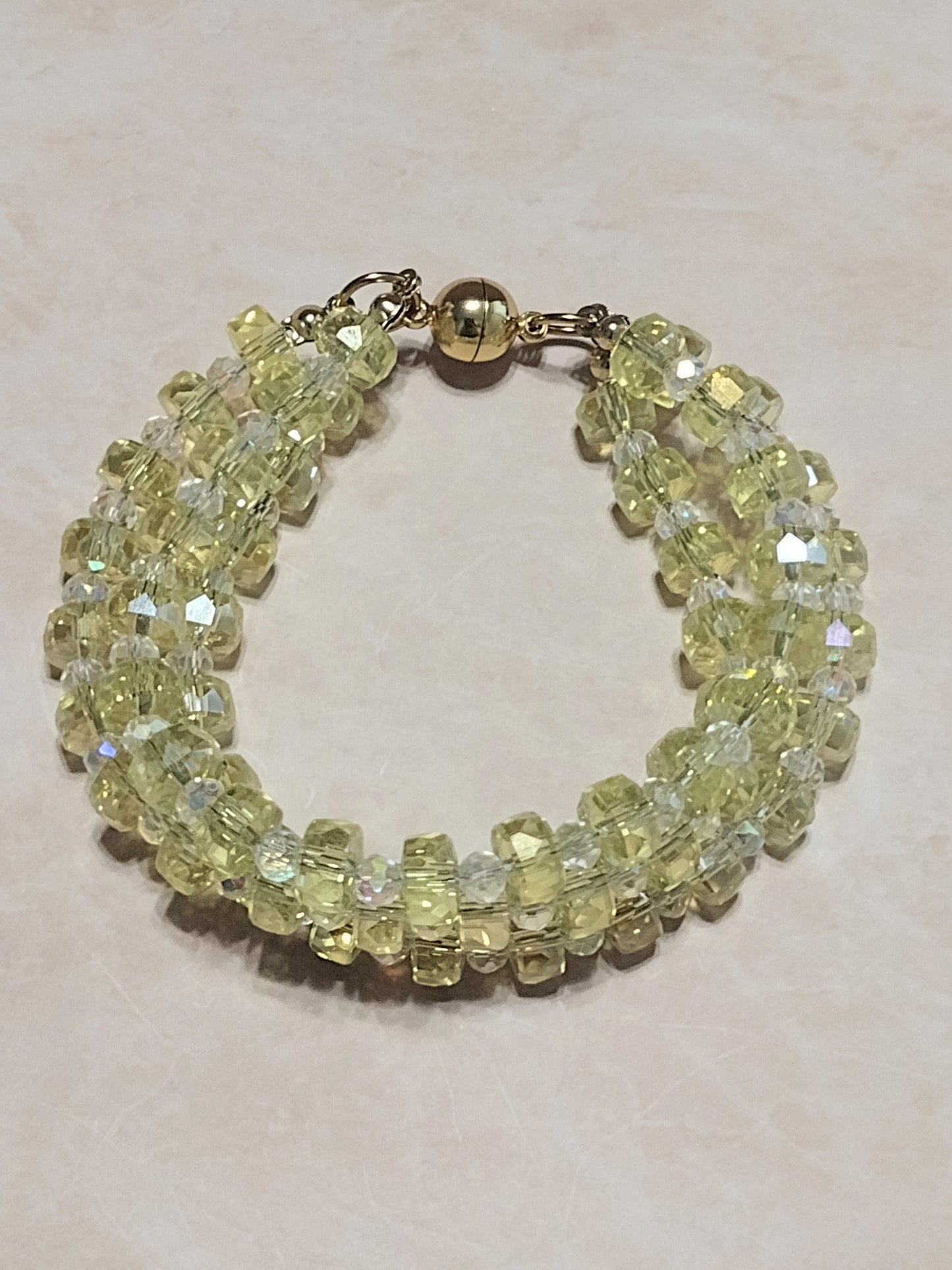"Shimmer Faceted" Glass Bead 3 Strand Bracelet, Stainless Steel, Magnetic Clasp, 2 Sizes
