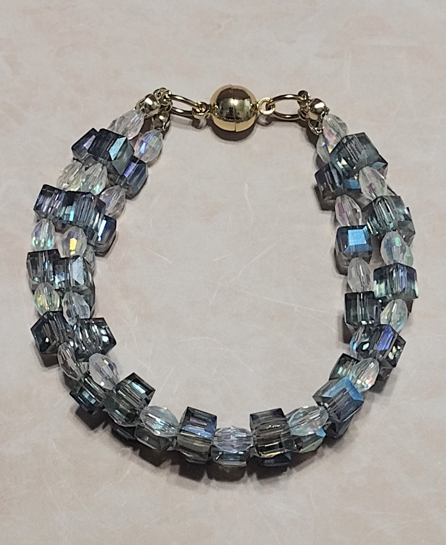 "Night Dreams" 3 Strand Glass Beaded Bracelet, Stainless Steel, Magnetic Clasp