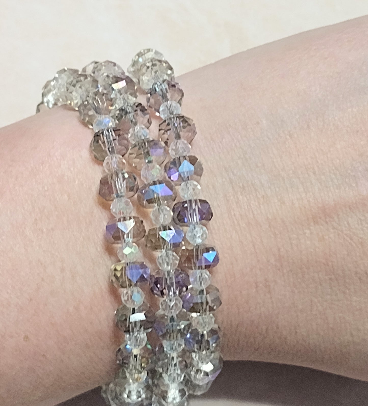 "Shimmer Faceted" Glass Bead 3 Strand Bracelet, Stainless Steel, Magnetic Clasp, 2 Sizes