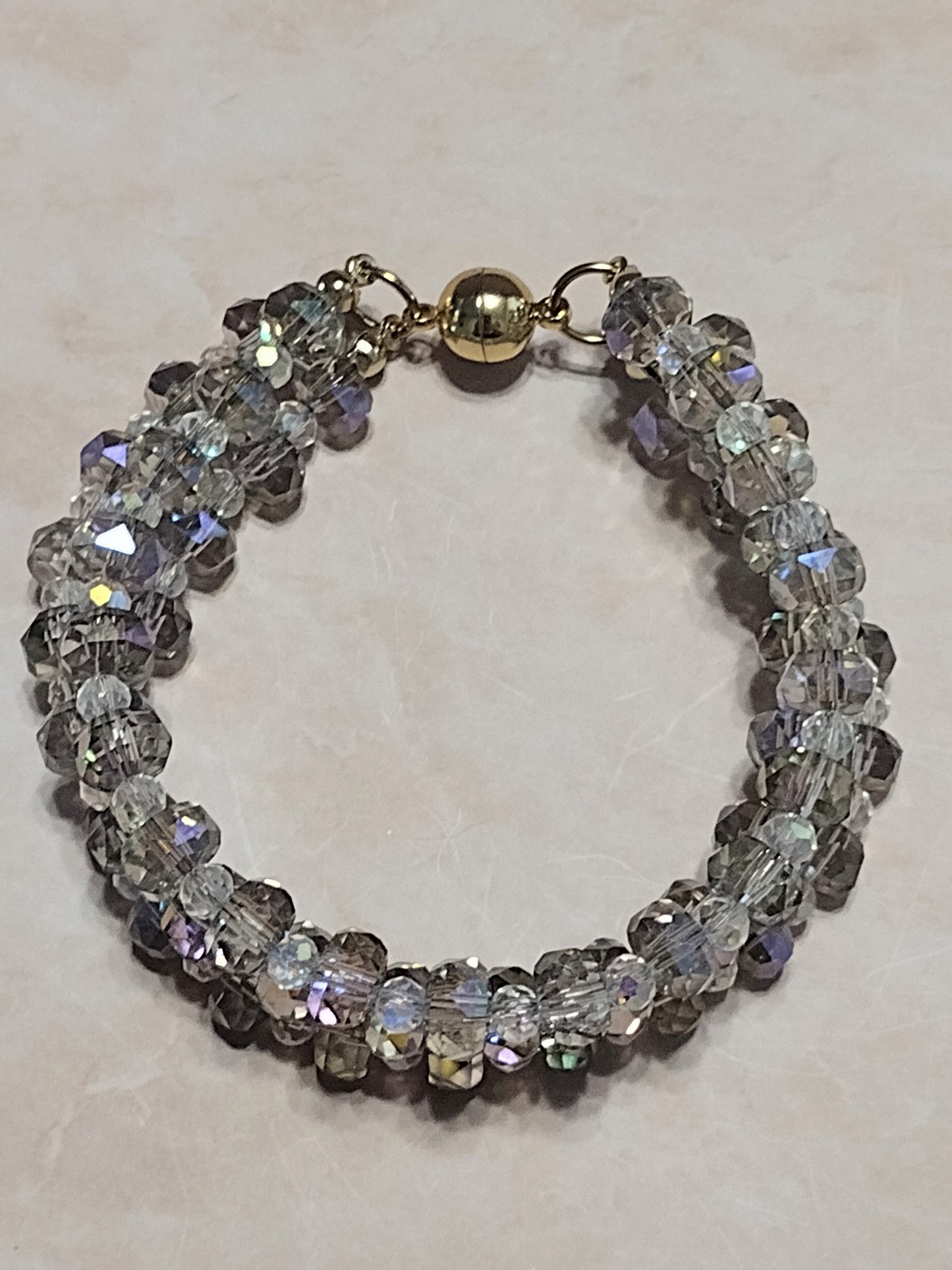 "Shimmer Faceted" Glass Bead 3 Strand Bracelet, Stainless Steel, Magnetic Clasp, 2 Sizes