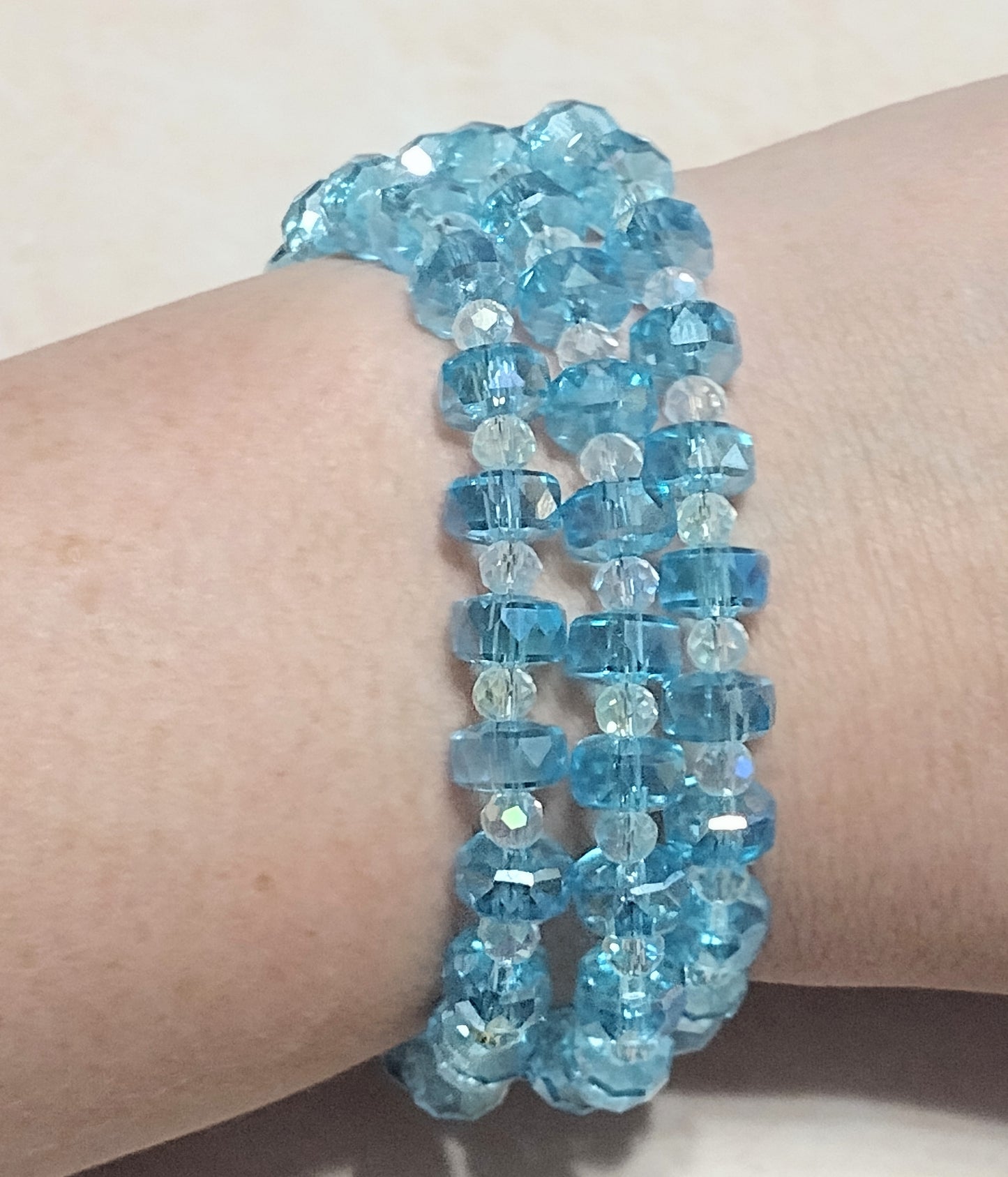"Shimmer Faceted" Glass Bead 3 Strand Bracelet, Stainless Steel, Magnetic Clasp, 2 Sizes