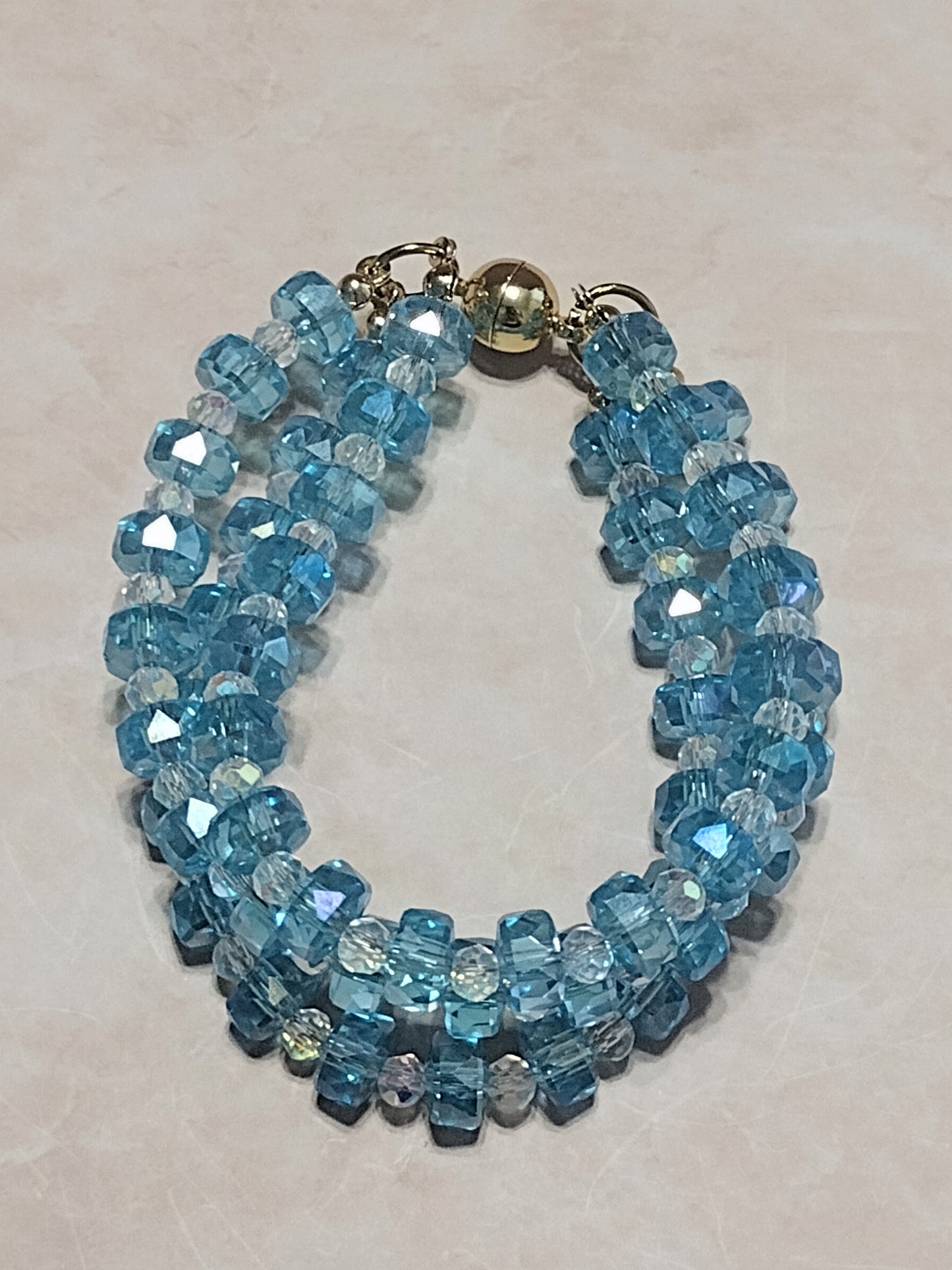 "Shimmer Faceted" Glass Bead 3 Strand Bracelet, Stainless Steel, Magnetic Clasp, 2 Sizes