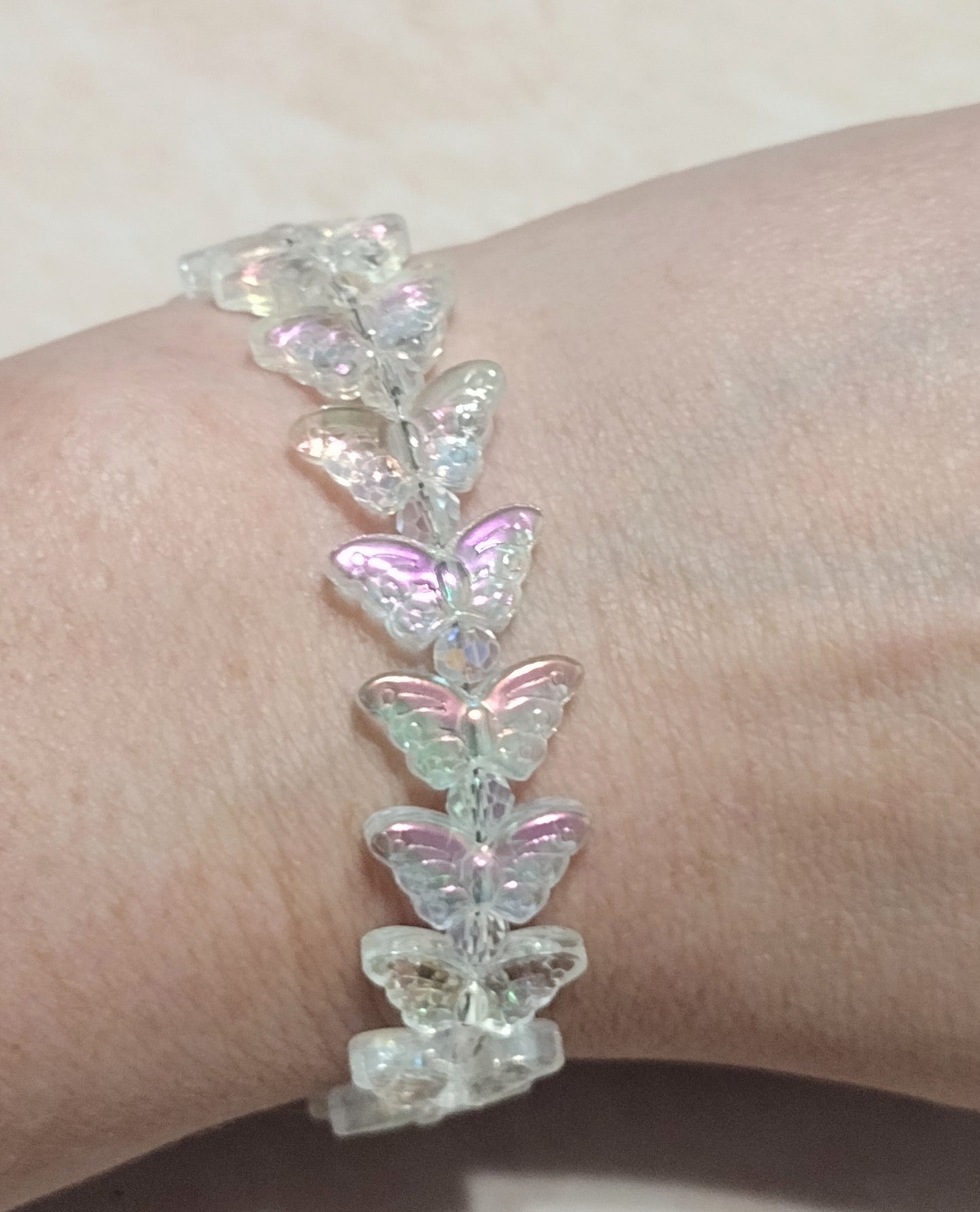 "Butterfly Summer" Glass Bead Butterfly Bracelet, Stainless Steel, Magnetic Clasp