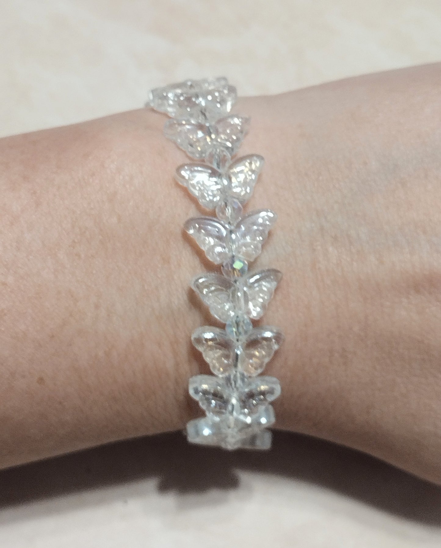 "Butterfly Summer" Glass Bead Butterfly Bracelet, Stainless Steel, Magnetic Clasp