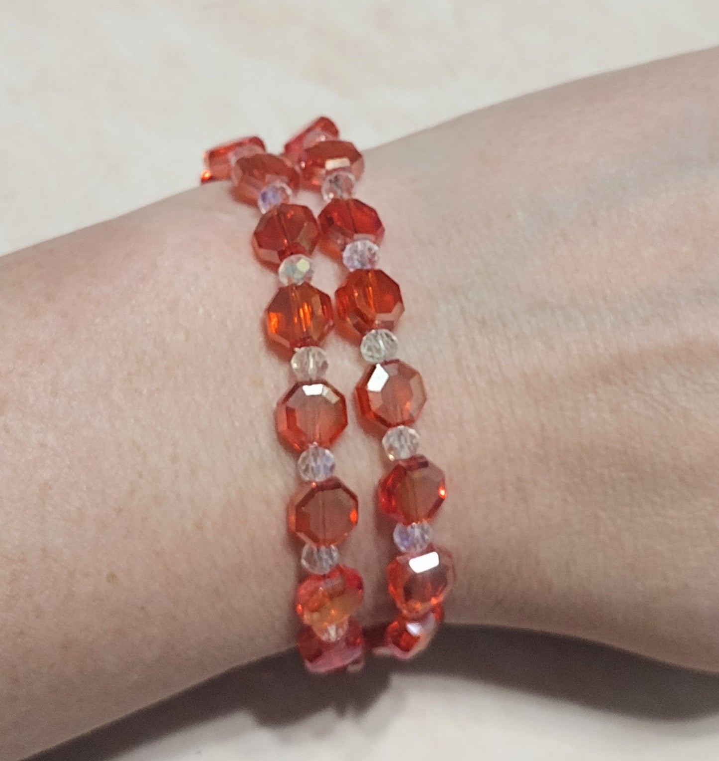 "Royal Hearts" Glass Beaded 2 Strand Bracelet, Silver Stainless Steel, Magnetic Clasp