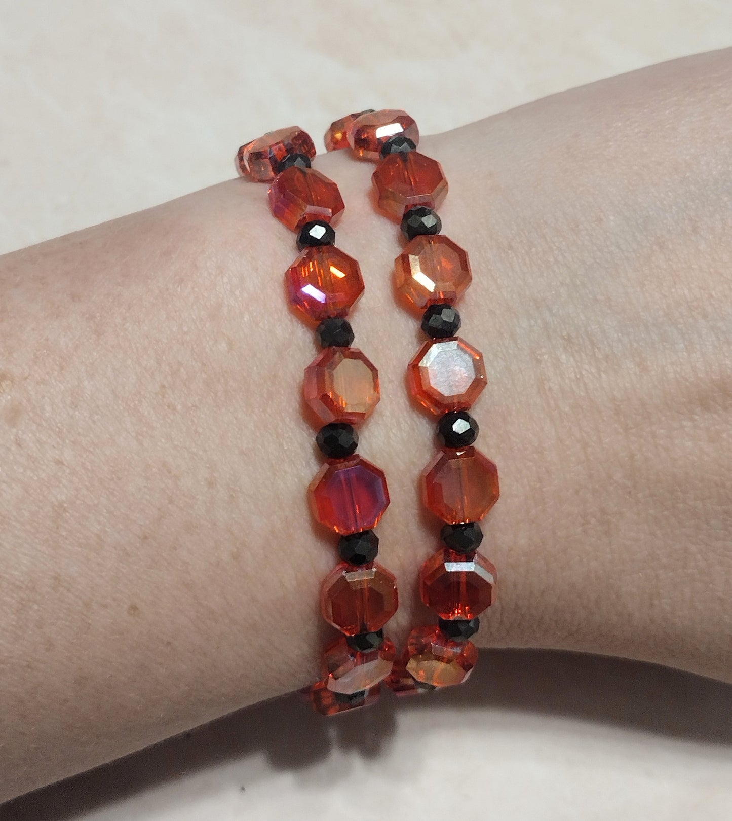 "Royal Hearts" Glass Beaded 2 Strand Bracelet, Silver Stainless Steel, Magnetic Clasp