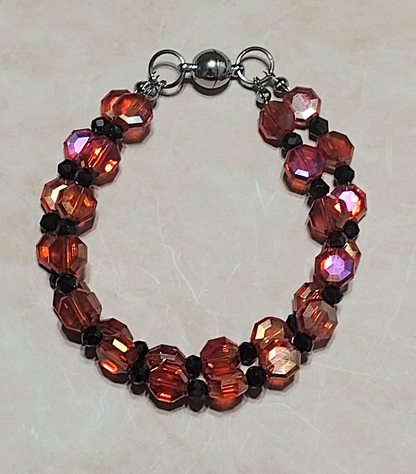 "Royal Hearts" Glass Beaded 2 Strand Bracelet, Silver Stainless Steel, Magnetic Clasp