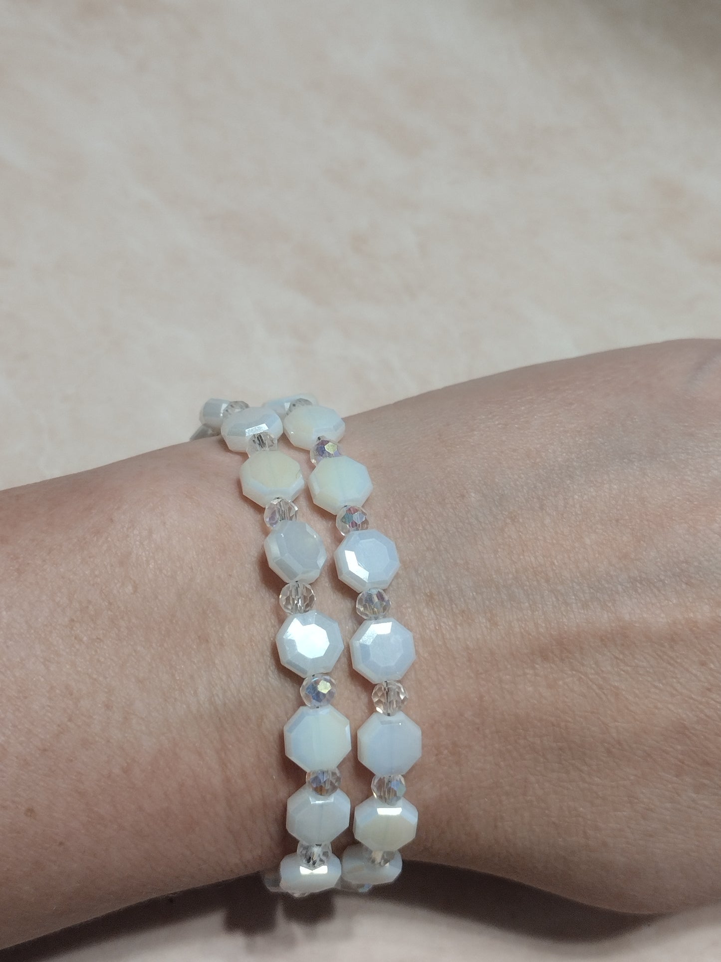 "Royal Hearts" Glass Beaded 2 Strand Bracelet, Silver Stainless Steel, Magnetic Clasp