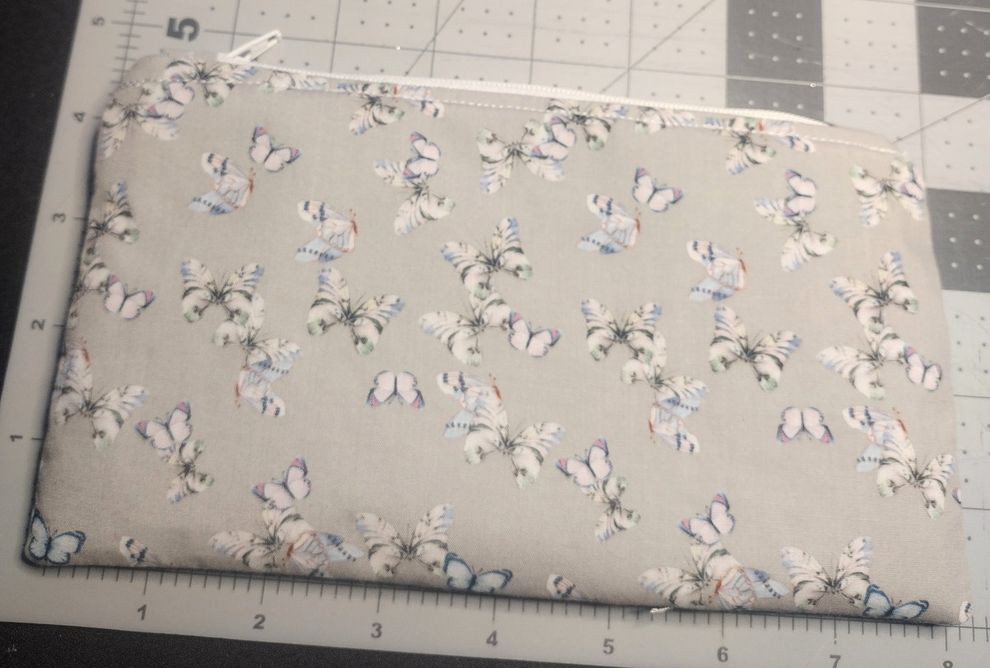 Gray Cotton Butterfly Print Makeup/Accessory Bag (Large), Cosmetic Bag