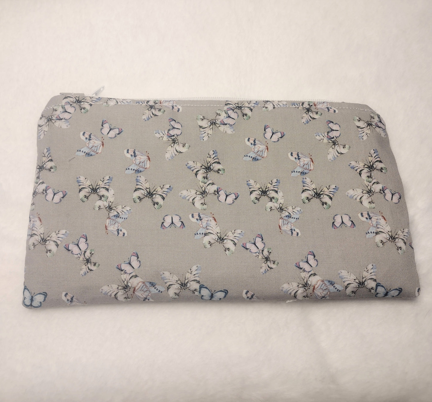 Gray Cotton Butterfly Print Makeup/Accessory Bag (Large), Cosmetic Bag
