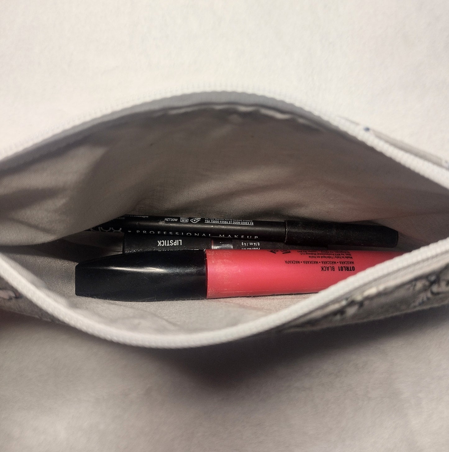 Gray Cotton Butterfly Print Makeup/Accessory Bag (Large), Cosmetic Bag