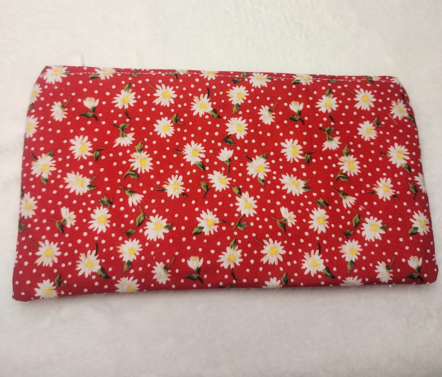 Red Cotton Daisy Print Makeup/Accessory Bag, Zipper Pouch