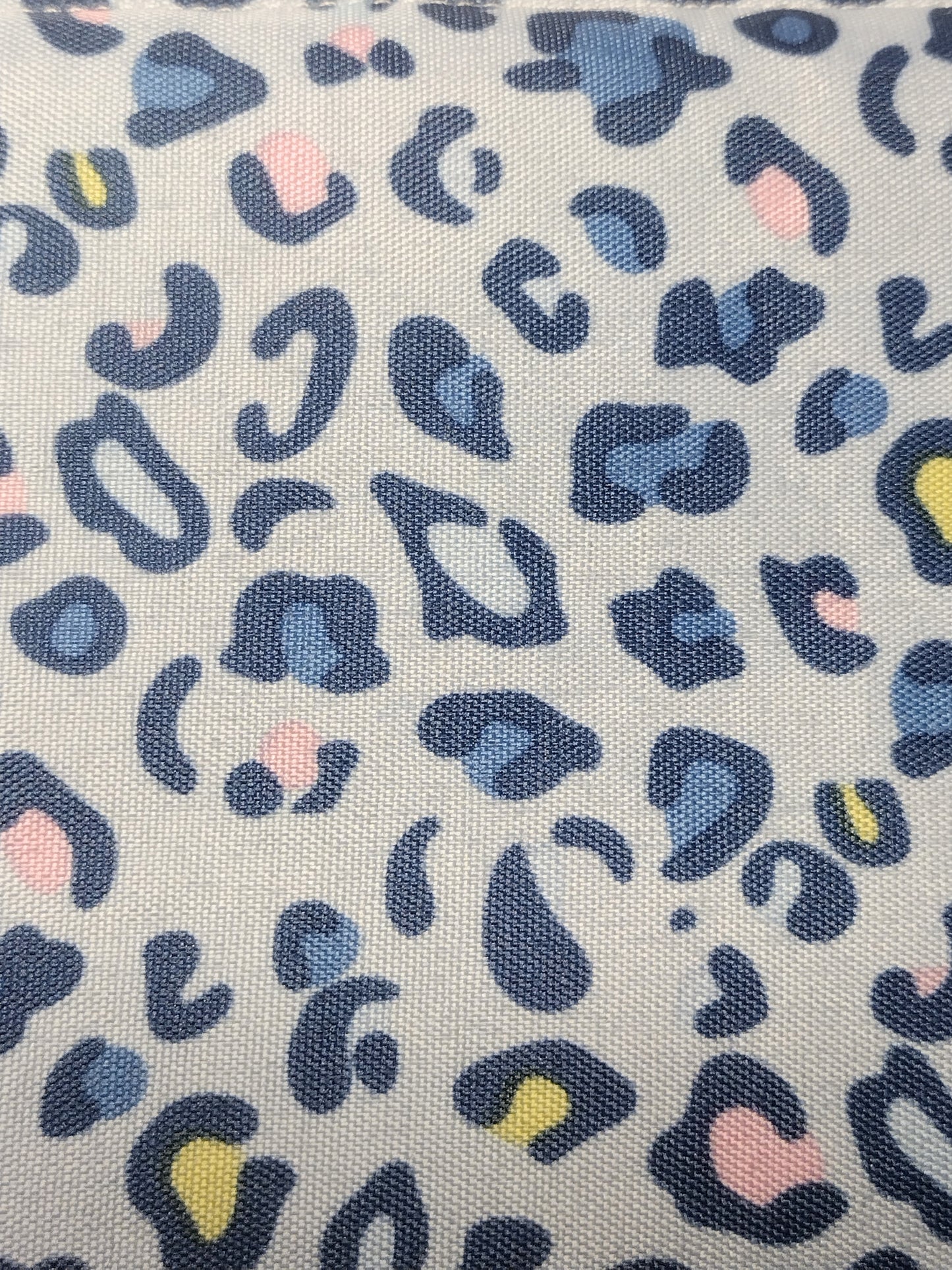Light Blue Leopard Cotton Makeup/ Accessory Bag (Large), Zipper Pouch