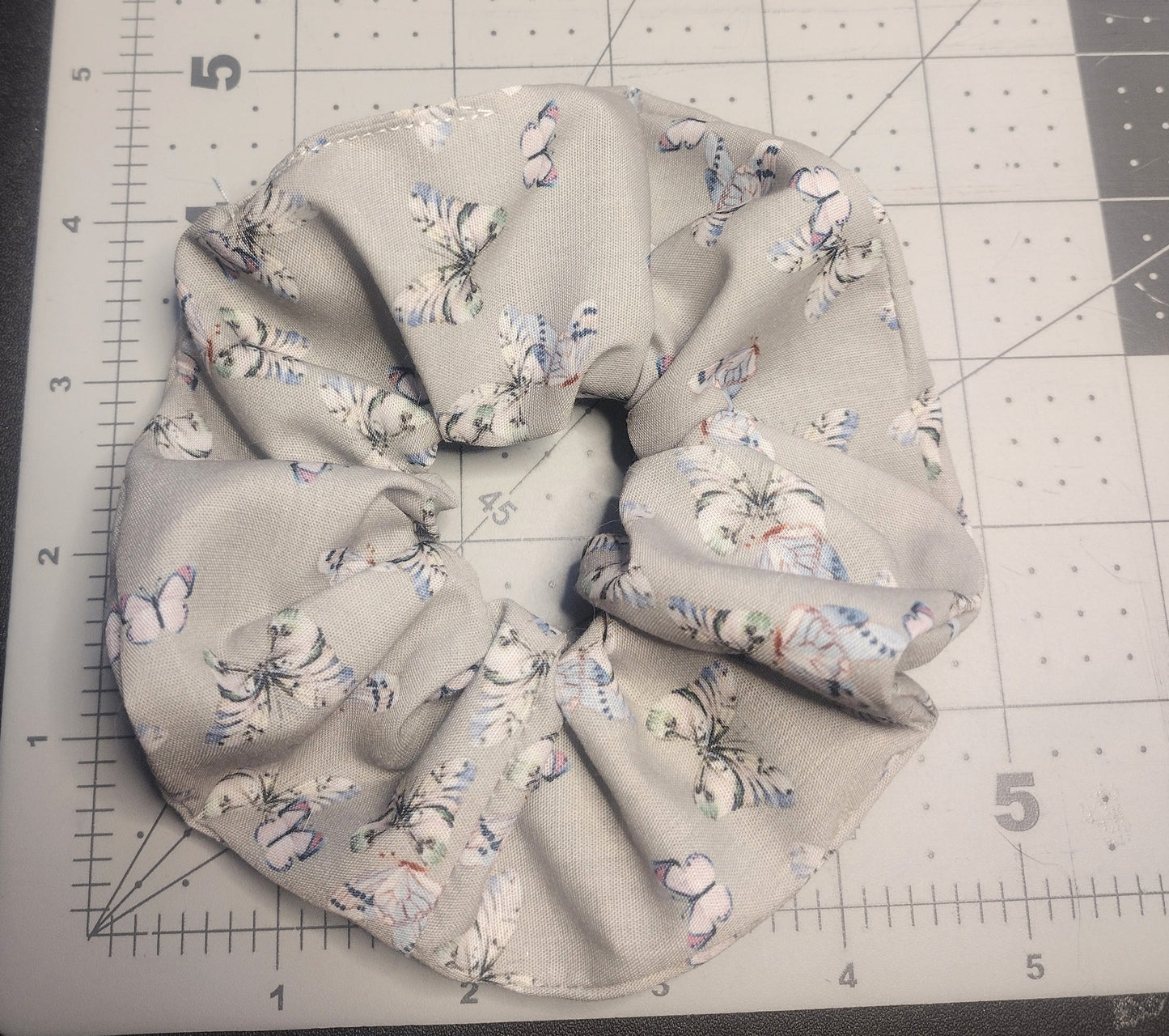 Gray Cotton Butterfly Print Hair Scrunchie
