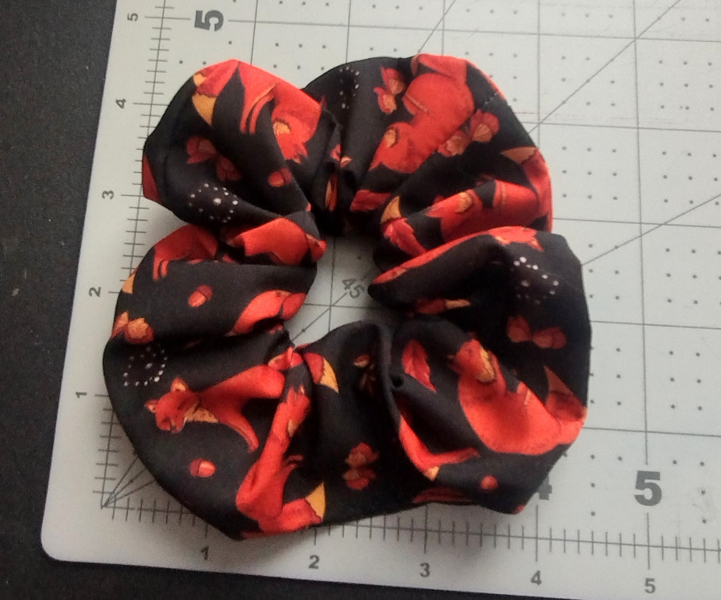 Black Cotton Fox Print Hair Scrunchie
