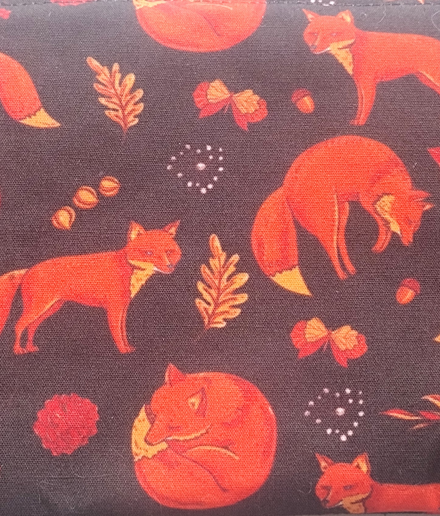 Black Cotton Fox Print Makeup/Accessory Bag (Large), Zipper Pouch