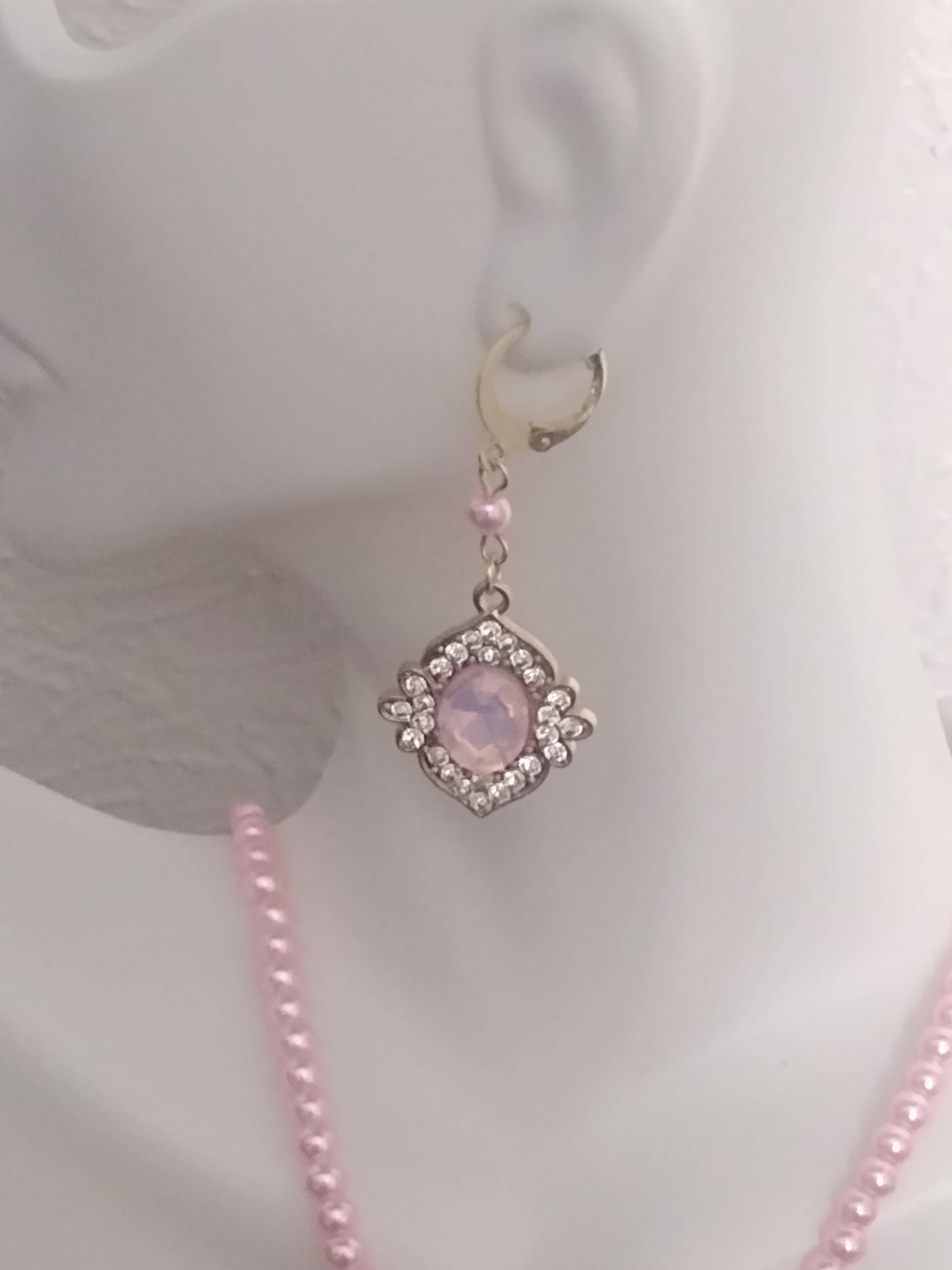 "Ice Pearls" Rhinestone Dangle Earrings, Huggie Back Earrings, Gold Stainless Steel , 2 Colors