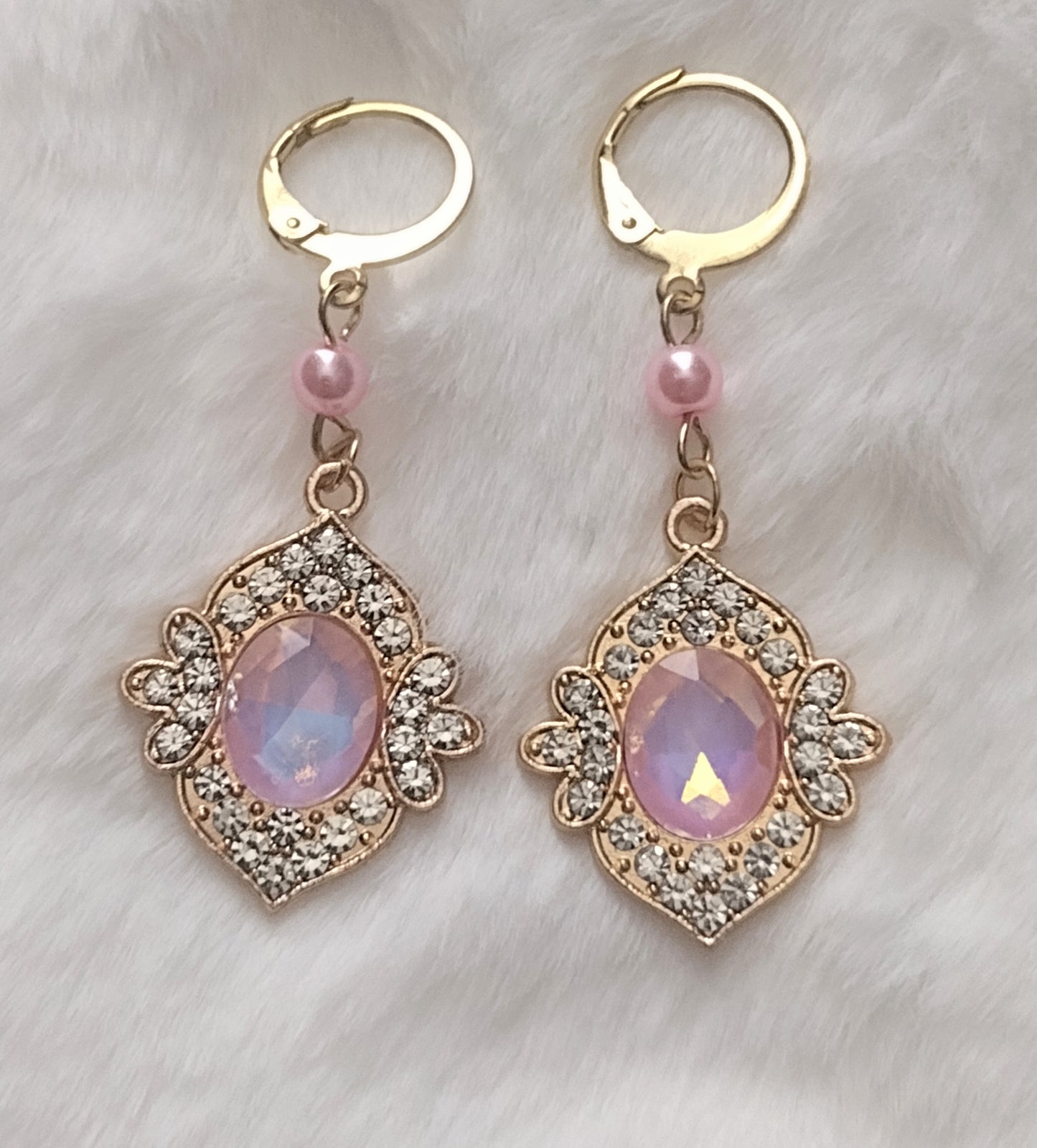 "Ice Pearls" Rhinestone Dangle Earrings, Huggie Back Earrings, Gold Stainless Steel , 2 Colors