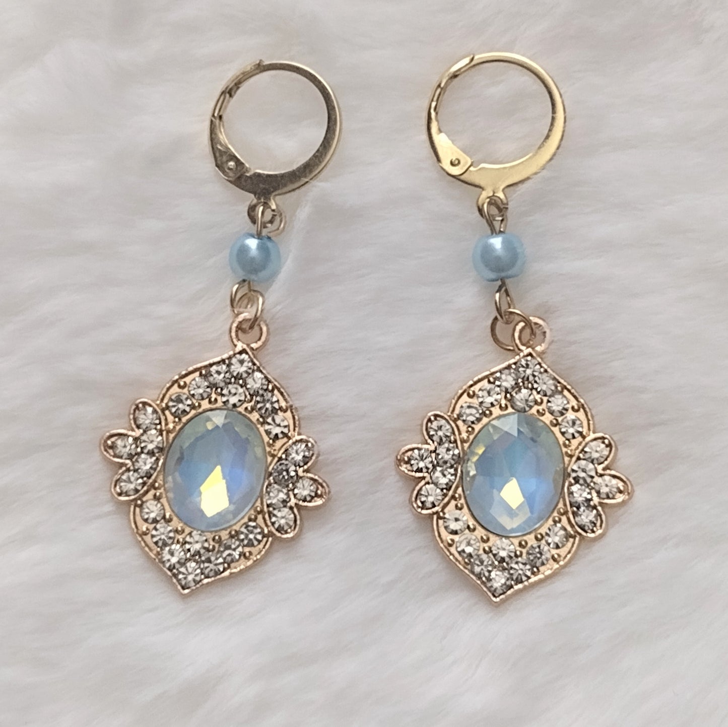 "Ice Pearls" Rhinestone Dangle Earrings, Huggie Back Earrings, Gold Stainless Steel , 2 Colors