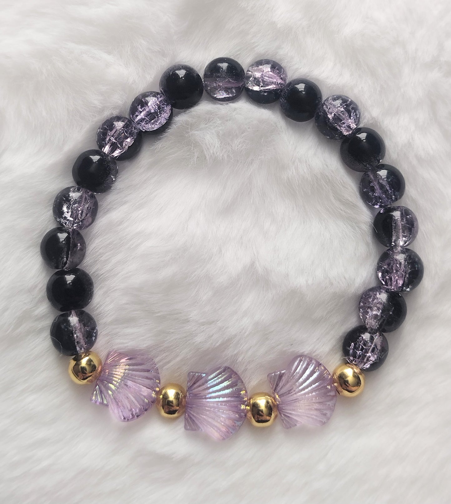 "2 Toned Shells" Glass Beaded Seashell Stretch Bracelet, 3 Colors