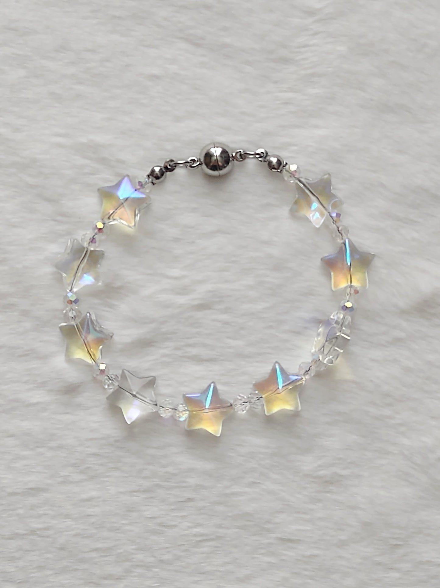 "Starfire" AB Glass Bead Star Bracelet, Magnetic Clasp, Stainless Steel, 2 Colors