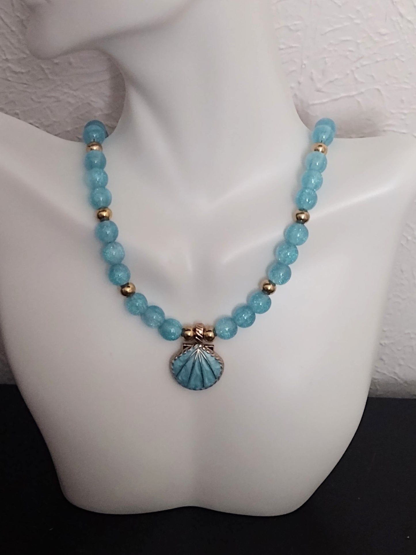 “Ocean Sparkles” Seashell Glitter Bead Necklace , Stainless Steel, 3 Colors