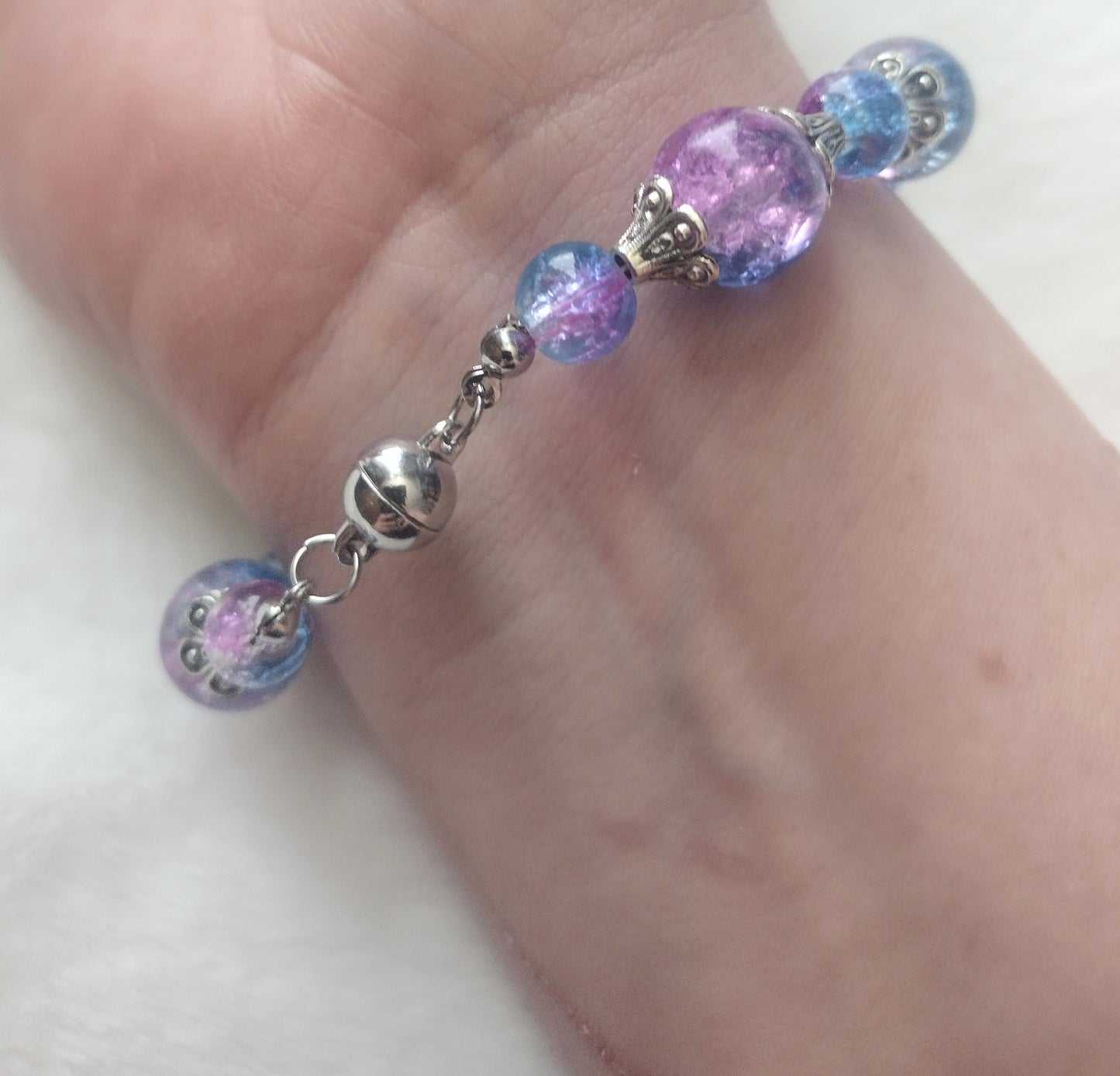 "Decorated Glass" Glass Beaded Bracelet, Magnetic Clasp, 2 Colors