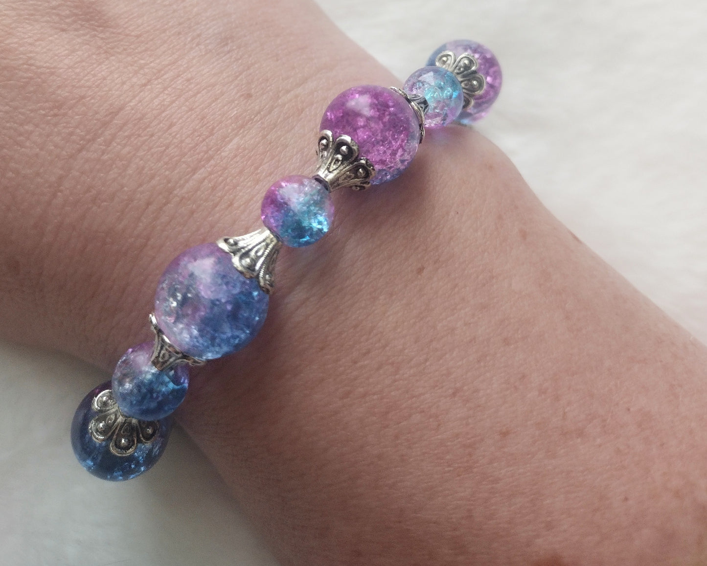 "Decorated Glass" Glass Beaded Bracelet, Magnetic Clasp, 2 Colors